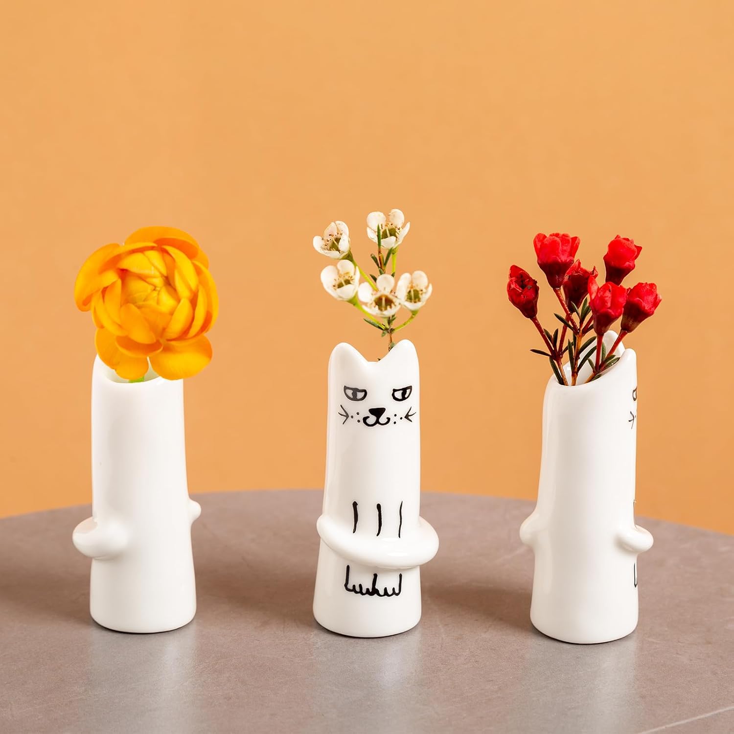 Cat Flower Vase Bud Ceramic Mini Handmade Tiny Vases / Cat Vase / Set of 3