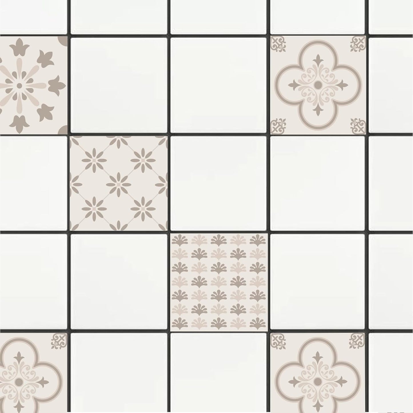 Tile Stickers Geometric Peel and Stick Wall Stickers Waterproof Self / Pastel Floral / Set of 36