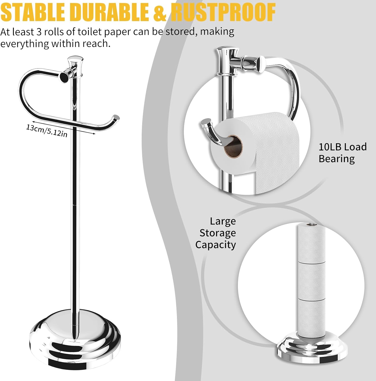 Toilet Paper Holder Floor Stand, Bathroom Freestanding Chrome | Toilet Tissue Roll Holder, Free Standing Rack with
