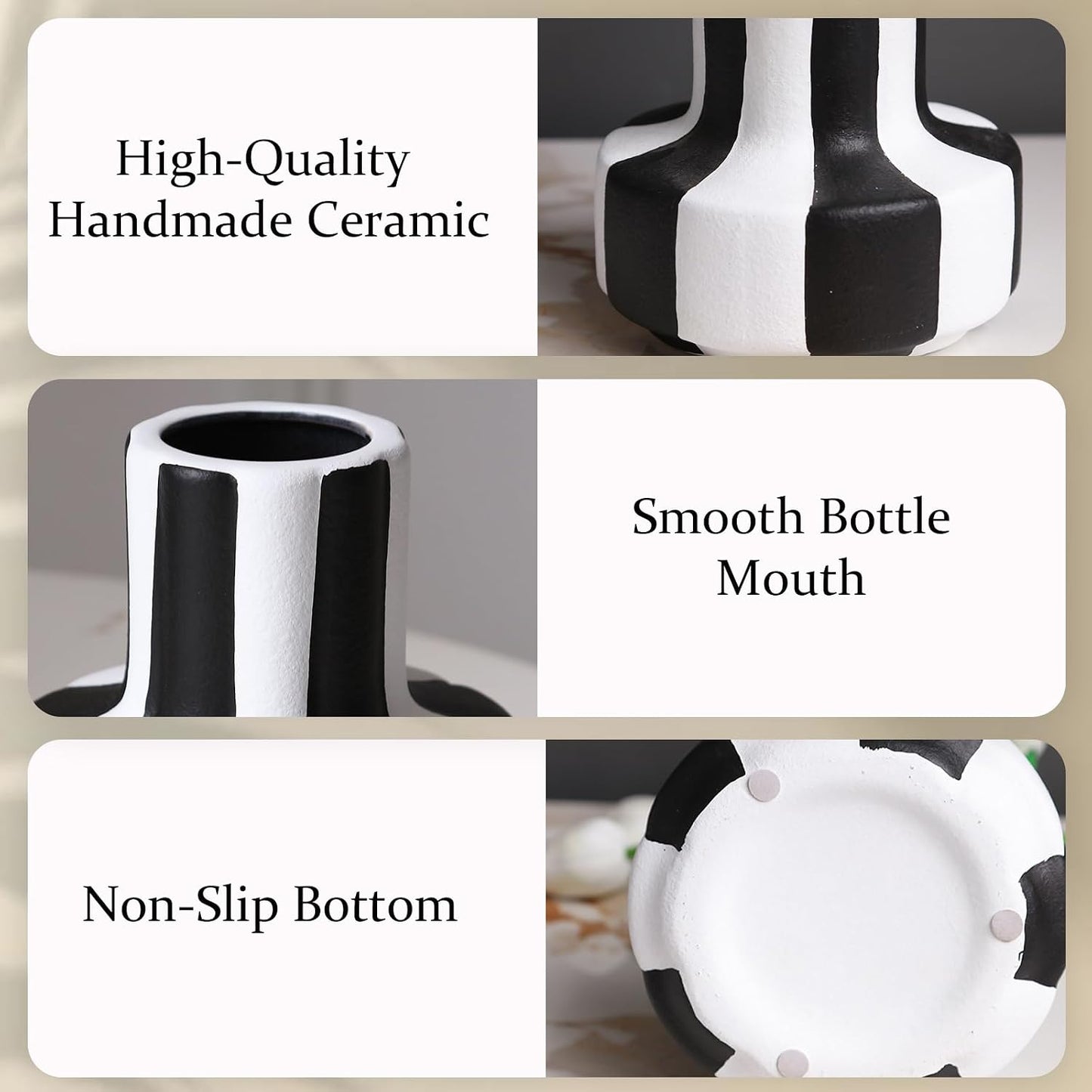 Modern Nordic and White Striped Ceramic Vase / Black