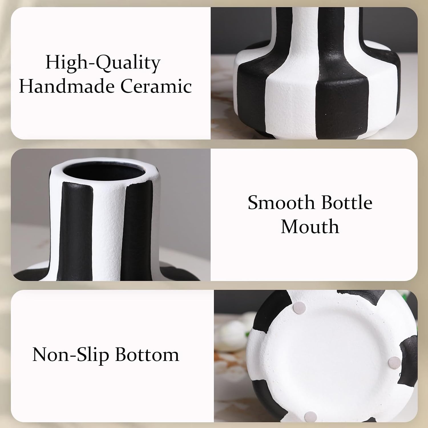 Modern Nordic and White Striped Ceramic Vase / Black