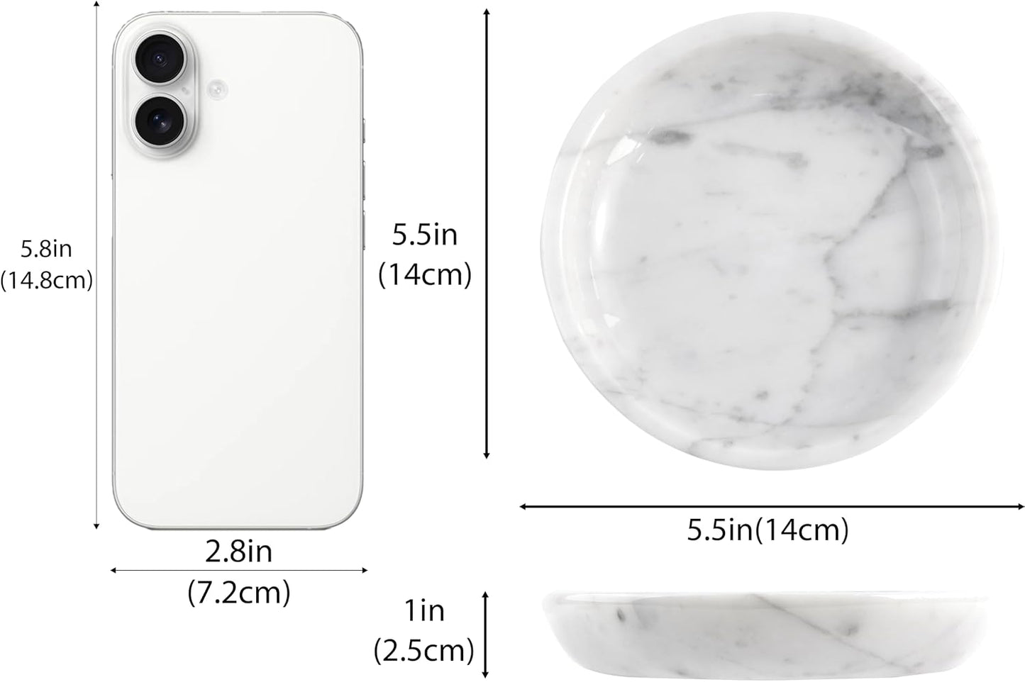 Small Natural Marble Jewelry Tray Key Plate Holder Dish Trinket Decor Catch / Bianco Carrara White