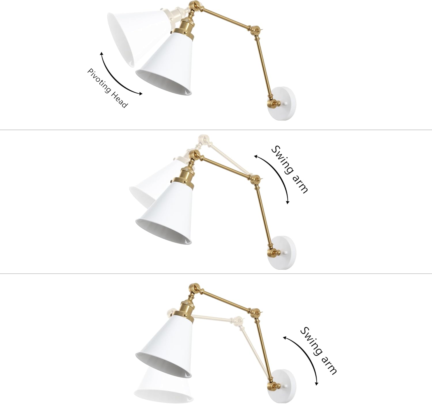 JONATHAN Y Rover 1-Light Wall Sconce 7", White/Brass Gold | Adjustable Arm, Hardwired Bedside Reading Swing Arm