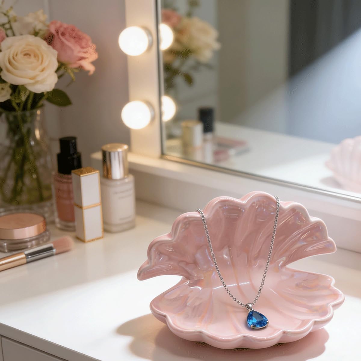 Ceramic Seashell Jewelry Tray Ring Dish / Pink