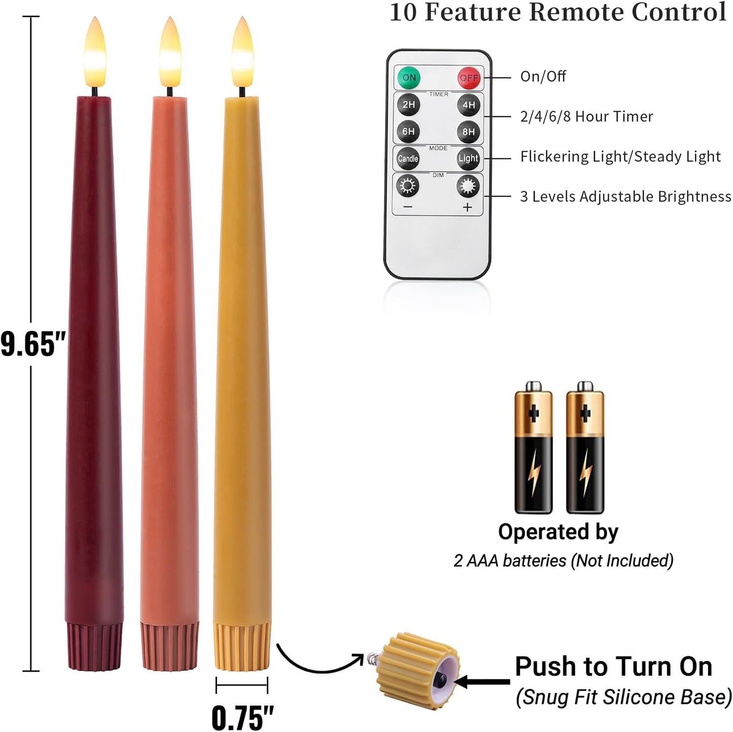 Stmarry Fall Flameless Taper Candles with Remote and Timer, 9.65 Inch Real Wax LED Candlesticks, Battery Operated