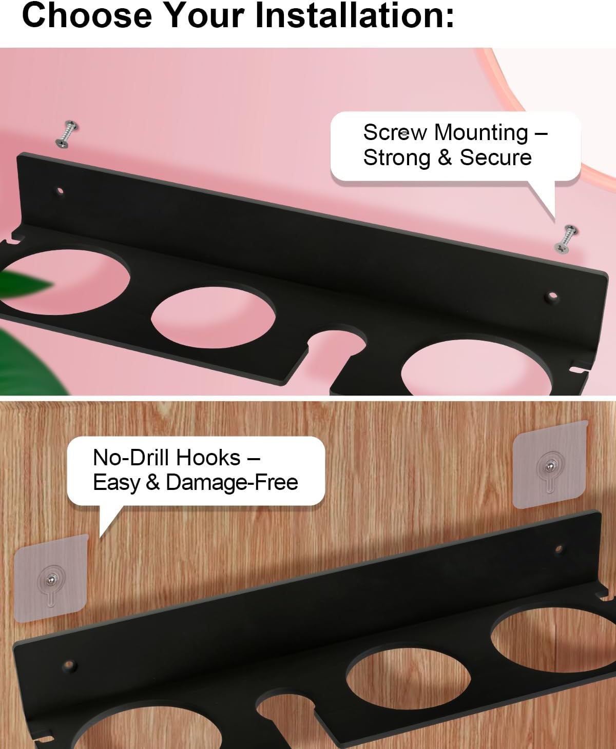 Hair Tool Organizer, Hair Dryer Holder with Heatproof Steel Cups, Acrylic Vanity Organizer for Curling Iron, Flat Iron