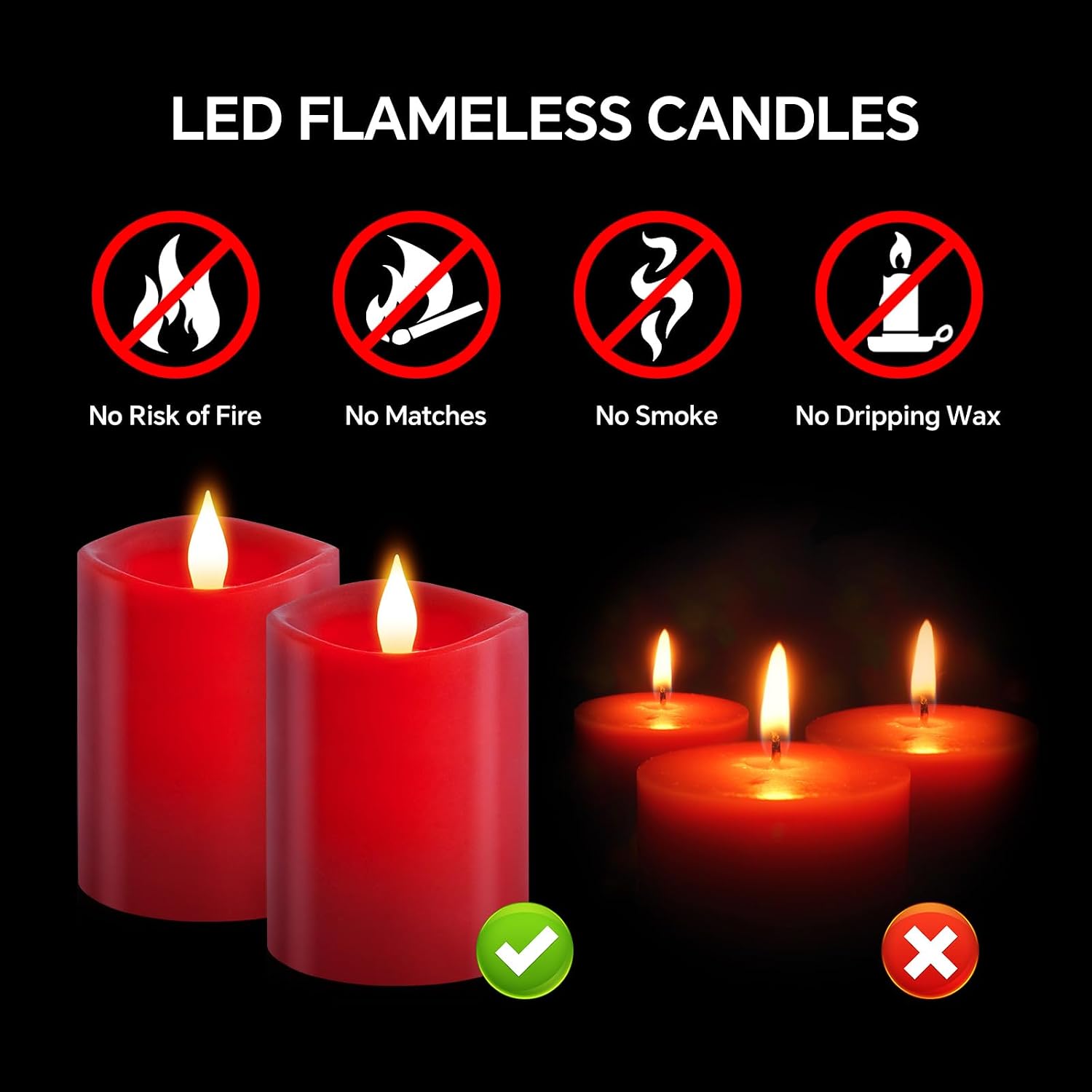 3x4 Flickering Flameless Candles Set of 2,Real Wax led Candles Flickering,with Timer,4 inch Flameless Candles with
