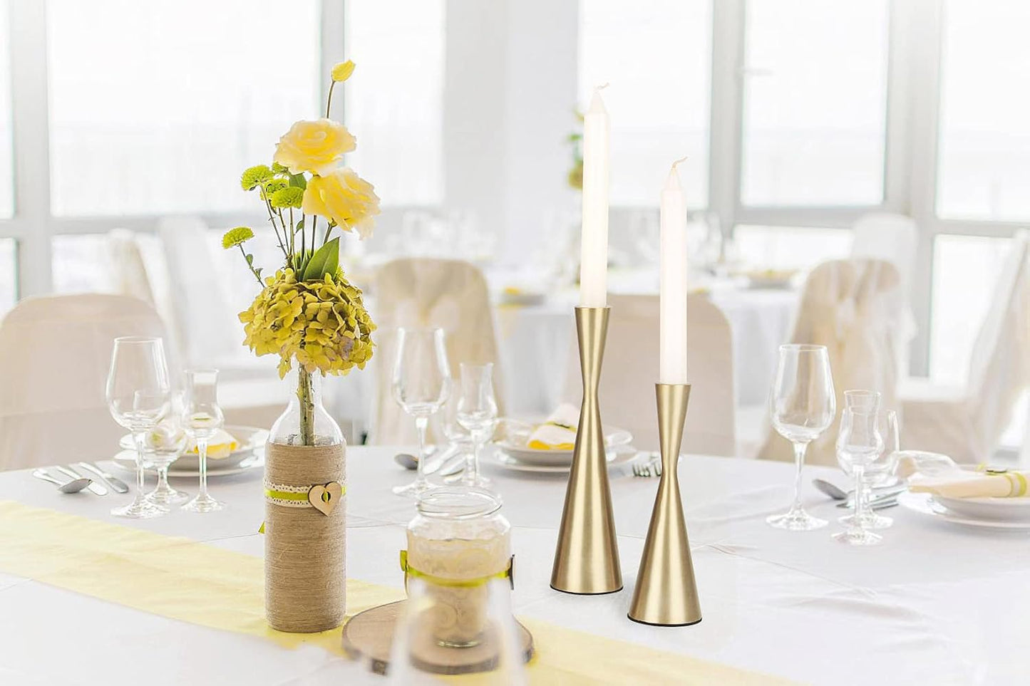 Vixdonos Brass Gold Metal Candle Holders Taper Candlestick Holders Set of 2 Table Decorative Candle Stand for Wedding