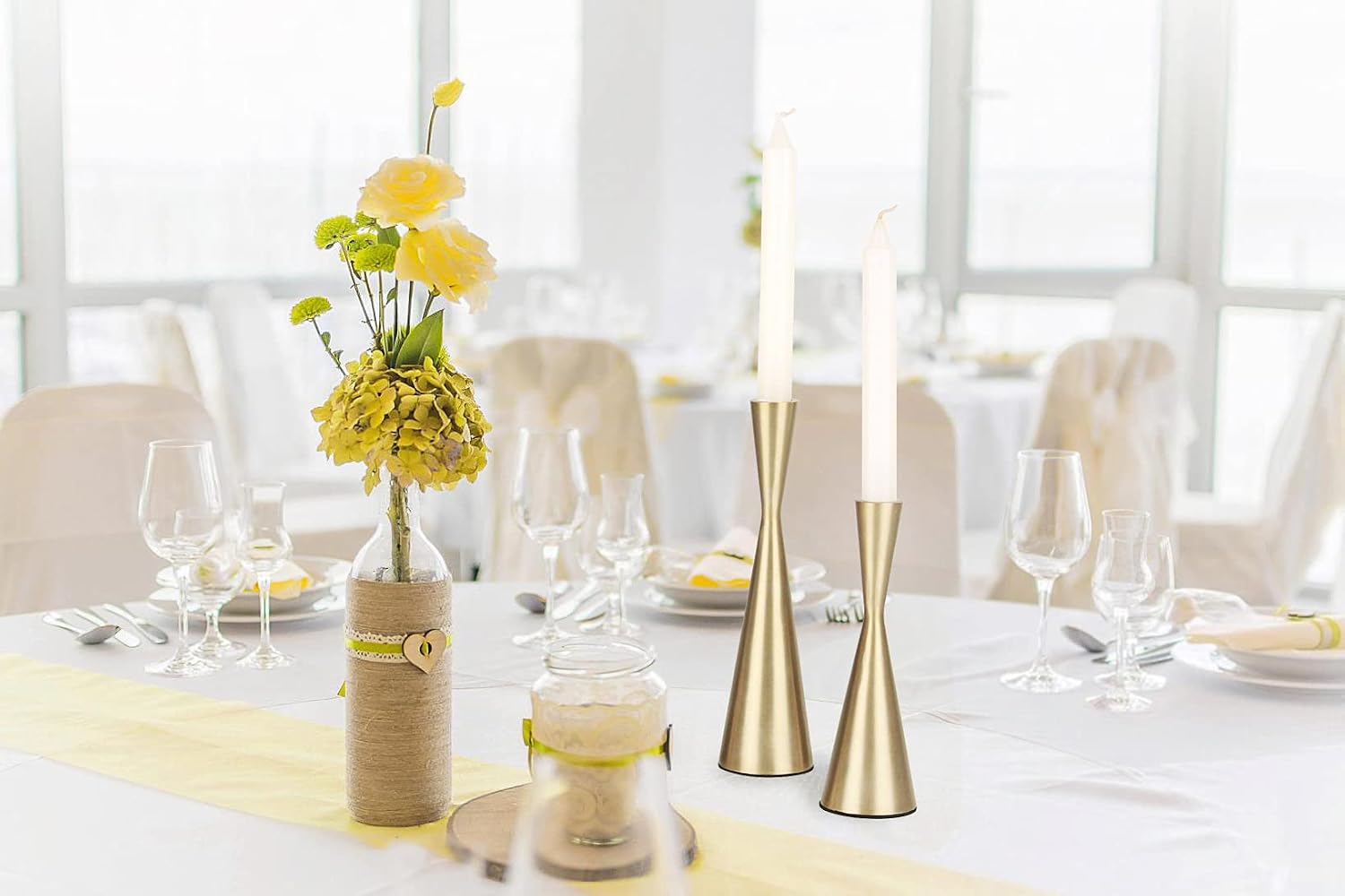 Vixdonos Brass Gold Metal Candle Holders Taper Candlestick Holders Set of 2 Table Decorative Candle Stand for Wedding