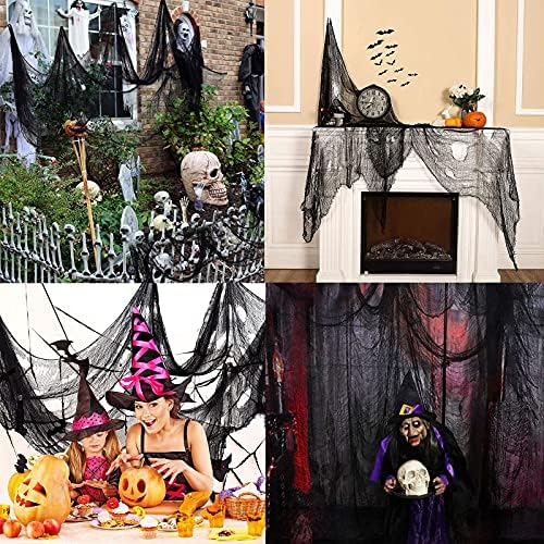 7 Pack Black Creepy Cloth Halloween Decorations 72x30 Inch with Spiders Web