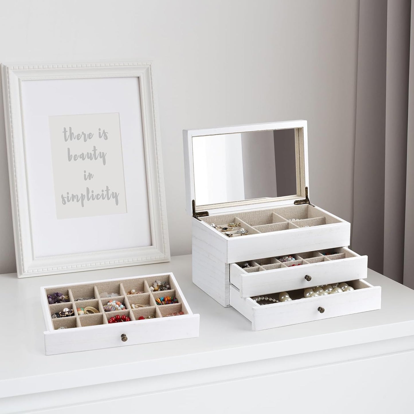 Jewelry Box Organizer for Women / 3 Layer / 3 Layer White