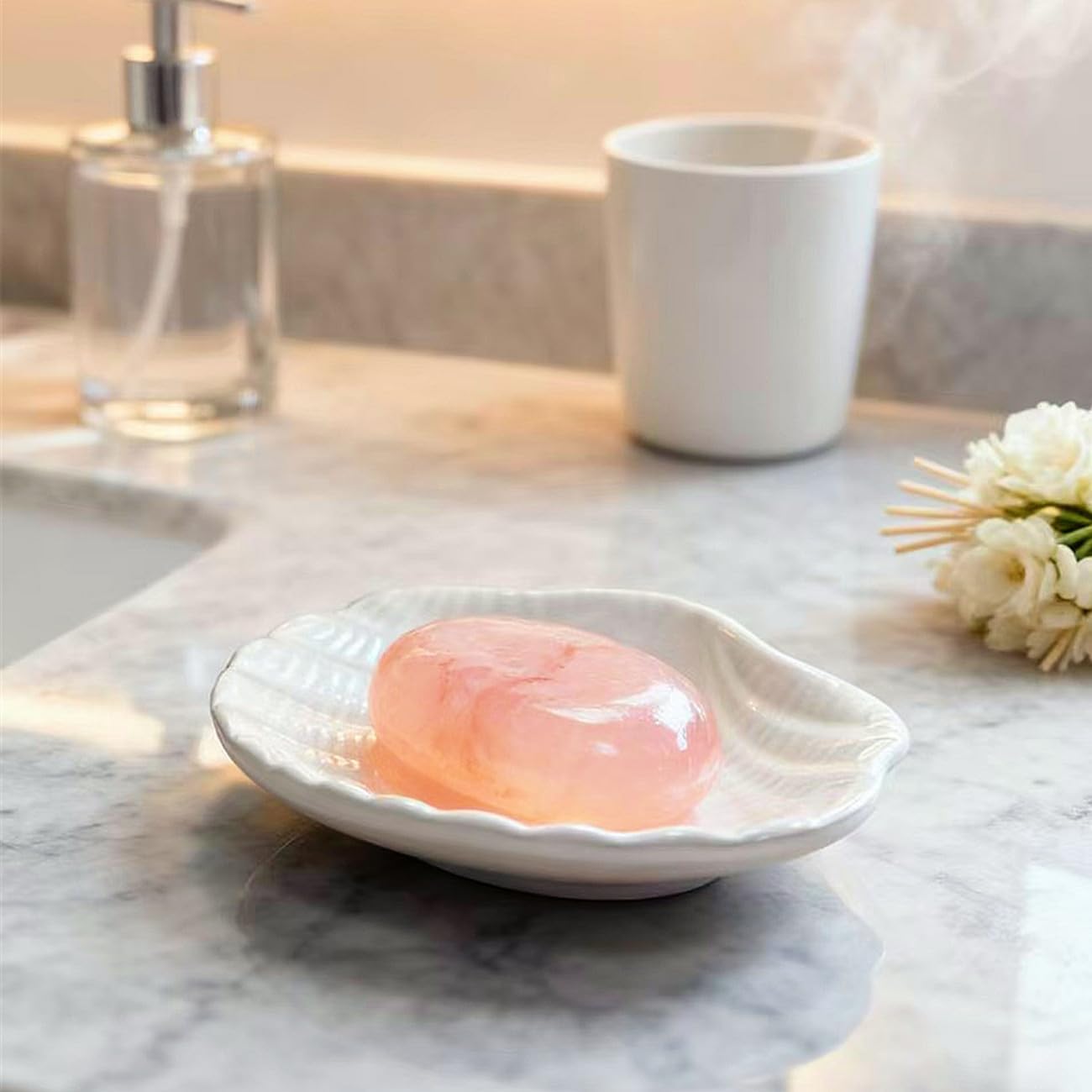 Ceramic Ocean Seashell Soap Dish / White