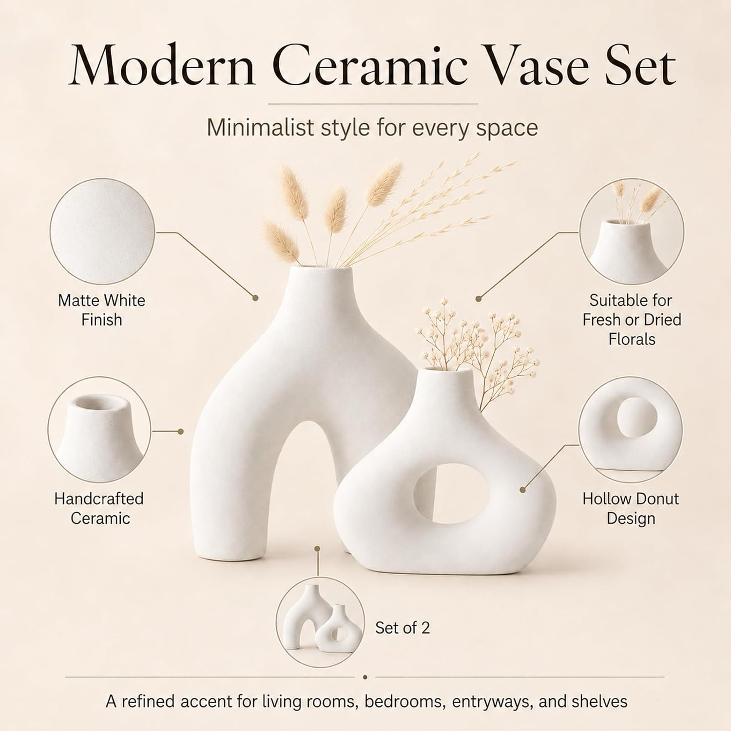 Ceramic Donut Vase Set / White