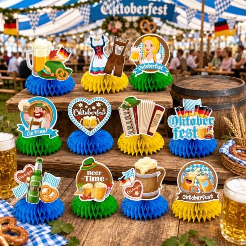 Oktoberfest Table Decorations Centerpieces,Oktoberfest Decorations Party include 12Pcs Bavarian Blue Oktoberfest Centerpiece Beer Theme Party German Decorations for Bavarian Munich Festival