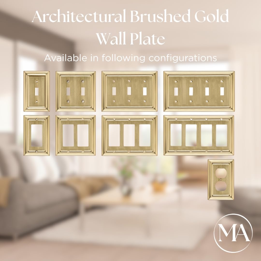 Monarch Abode Rocker Light Switch Cover Plate – 2-Gang Brushed Gold Decorator Wall Plates, Architectural Decorative