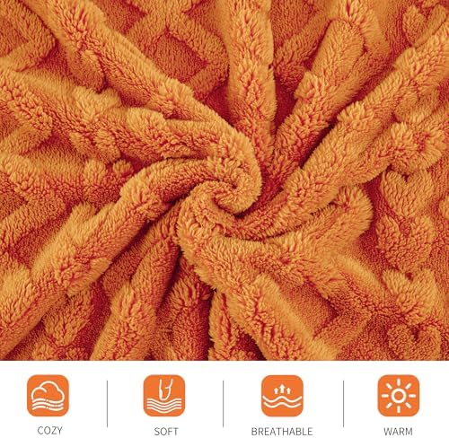 Aganear Fleece Throw Blanket for Bed Couch,Fall Boho Blanket,90"x90" Orange