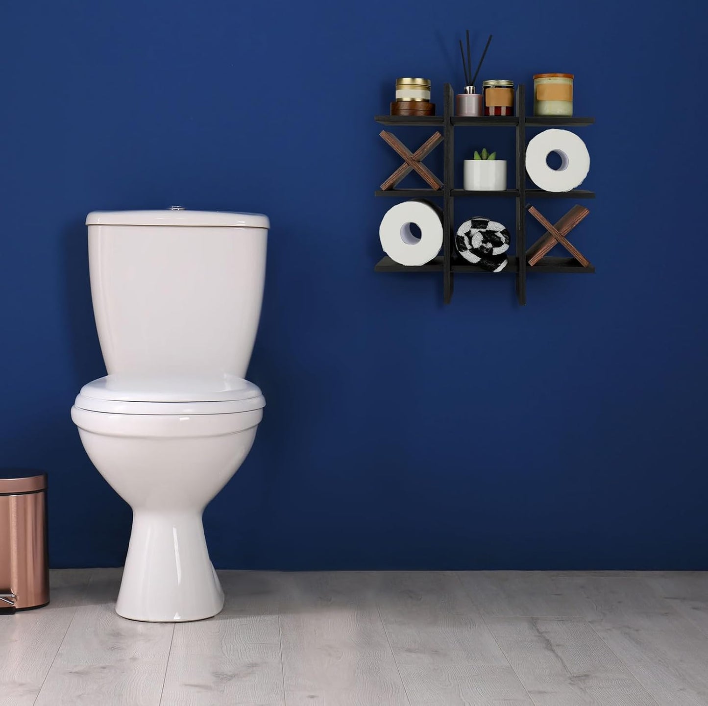 Weysat Tic Tac Toe Toilet Paper Holder,Black, Dark Brown | Farmhouse Bathroom Decor, Freestanding or Wall Mount Storage