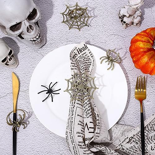 Whaline 6 Pcs Halloween Napkin Ring Holders Halloween Spider Napkin Rings Metal Spider Web Napkin Buckle Dinner Table Rings for Halloween Party Themed Gatherings Dinners Decor