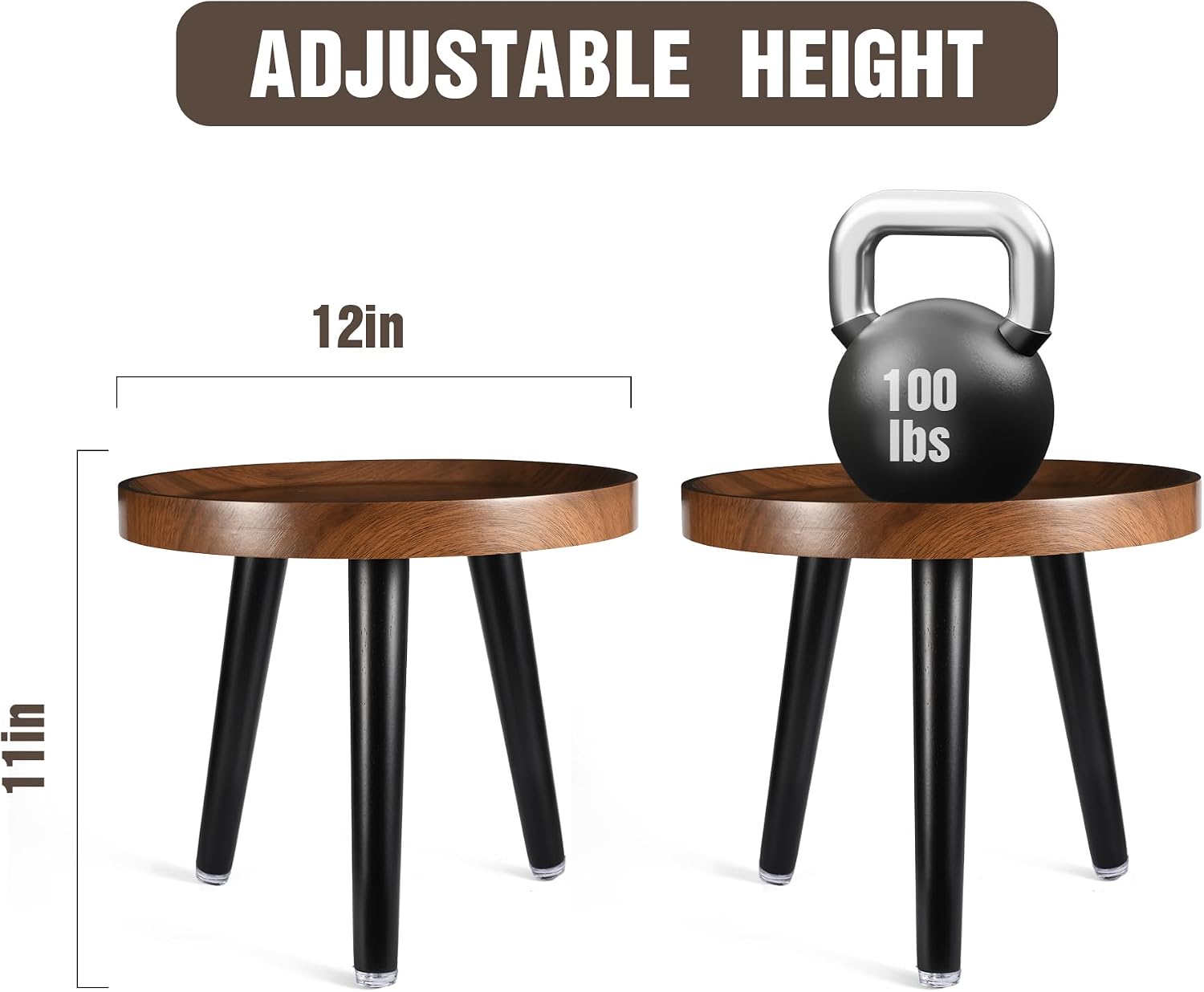 KGPLOME Indoor Plant Stand,Tall Stand with Raised Design(Walnut,12x10.8 in) | 2 Pack Wood Mid Century Plant Table in