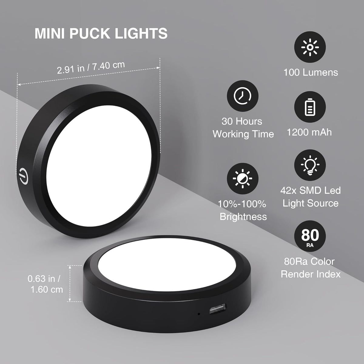 Puck Lights with Remote Control Rechargeable, Full-Screen Wireless LED Under Cabinet Lighting with Light Guide Plate,3