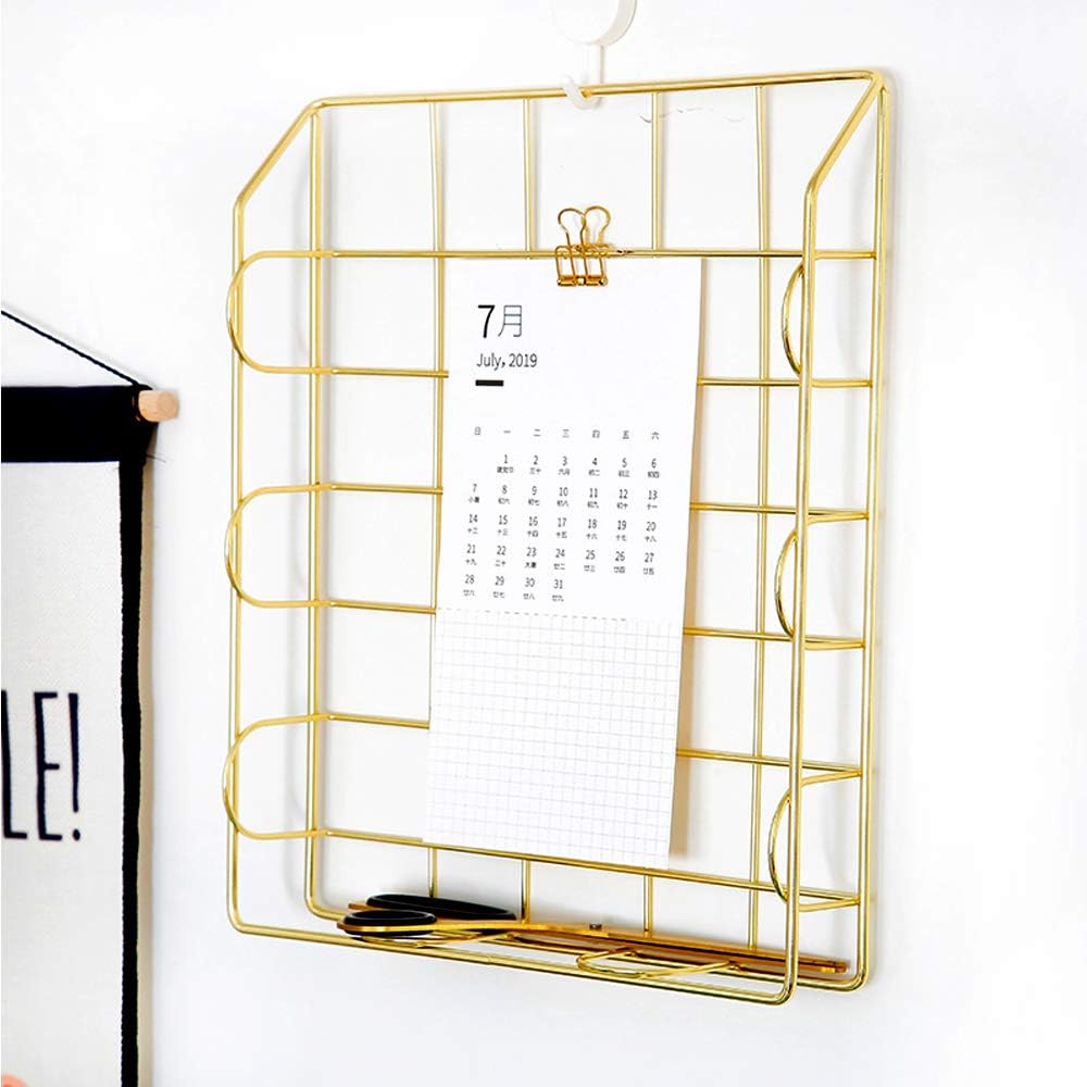 Gold 4-Tier Stackable Paper Tray Desk Organizer | Workspace Decorative Stacking Rack Supplies Holder, Metal Letter