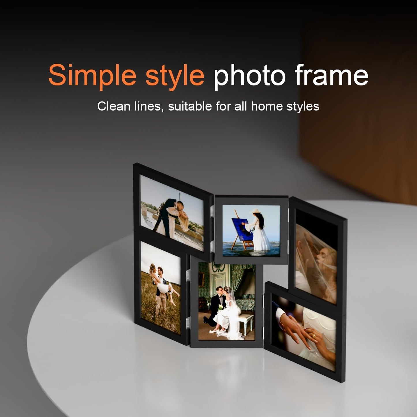 Rustic Wood Desk Family Photo Collage Stand / 6 Holes Black Photo Frame / 4 x 6
