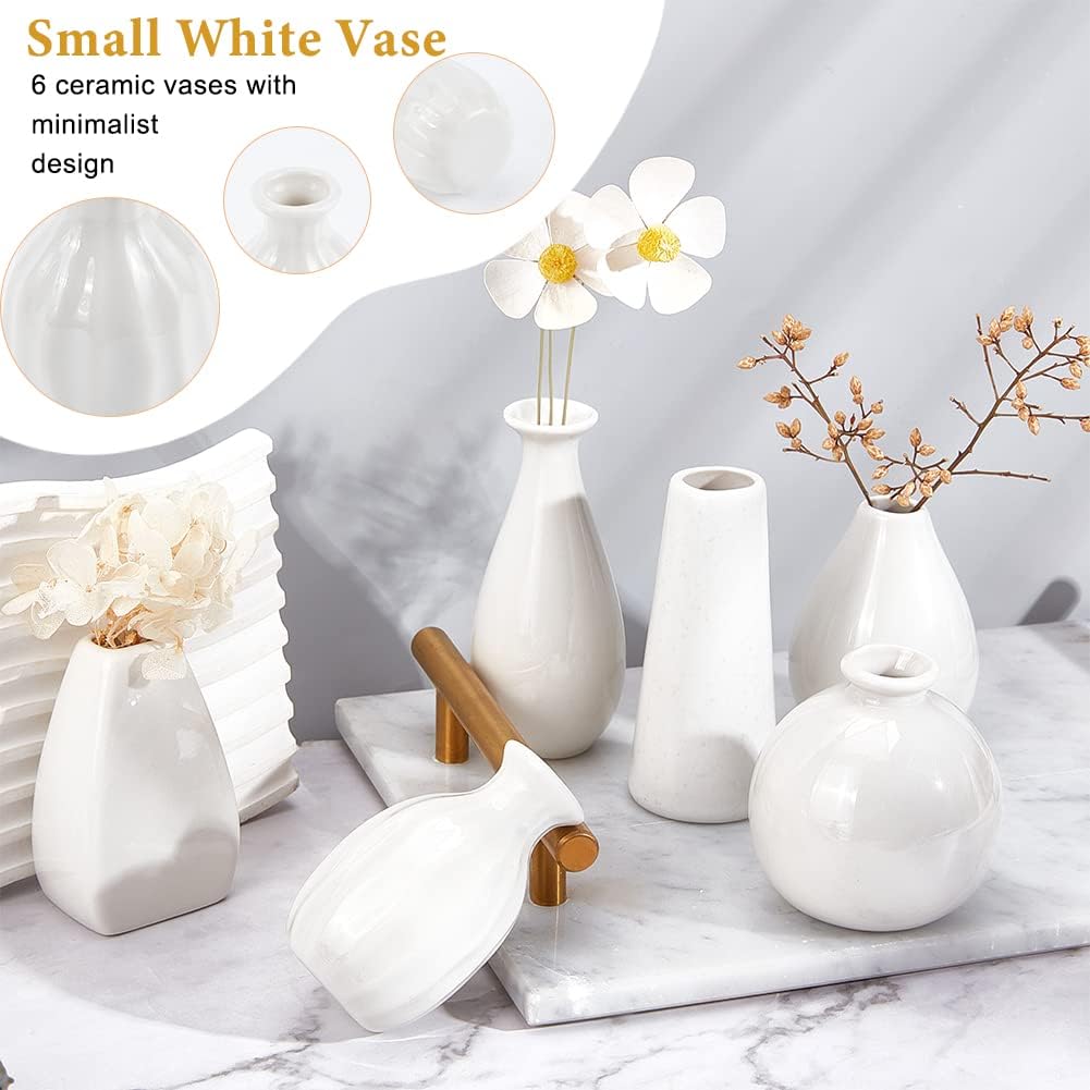 6 Styles Mini Ceramic Decor Vases Set / White-6 Styles