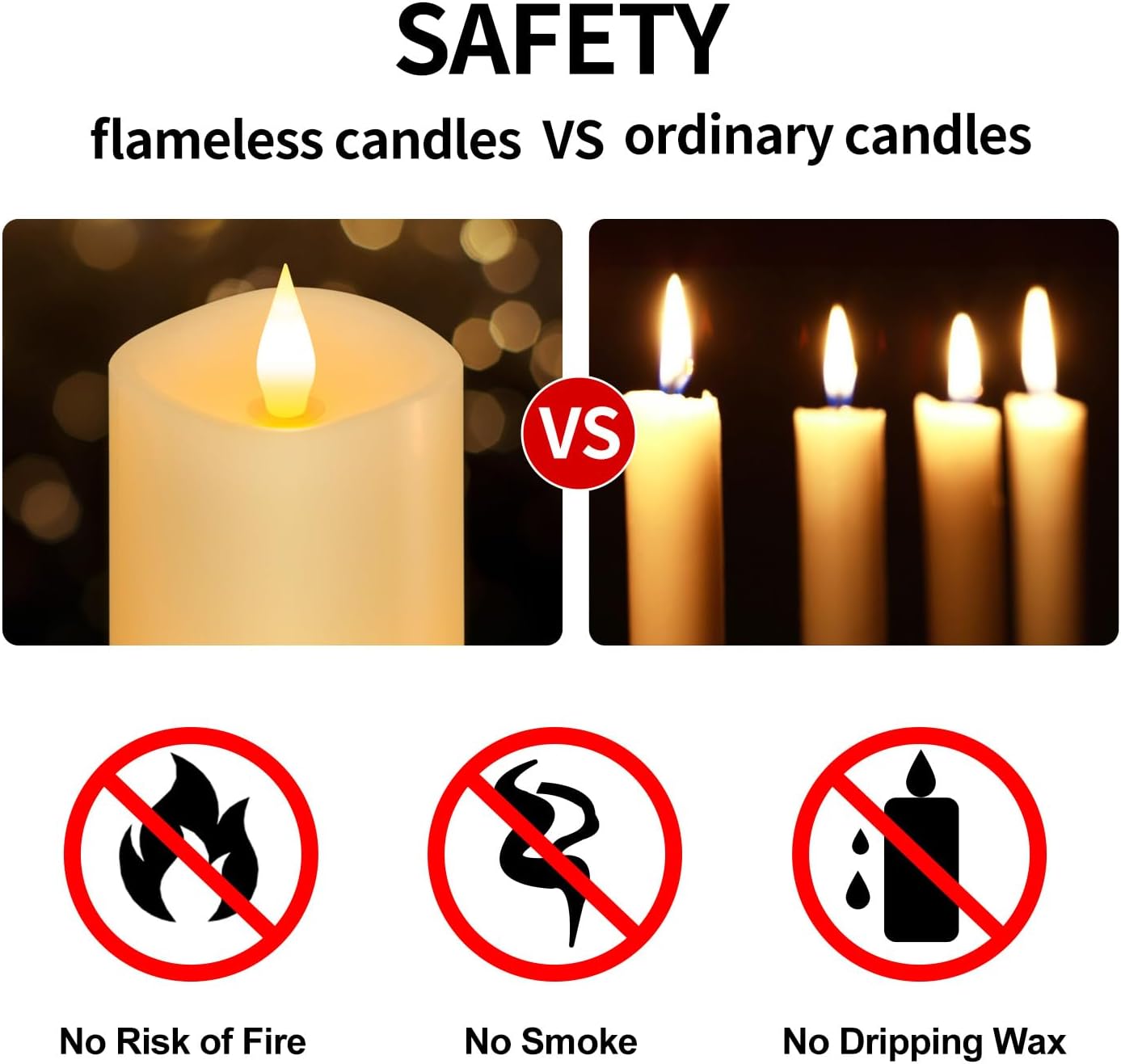 3 x 5 Flameless Candles Set of 2, 2AA Battery Life 600 Hours Battery Candles Flickering with Timer, 5 inch Flameless