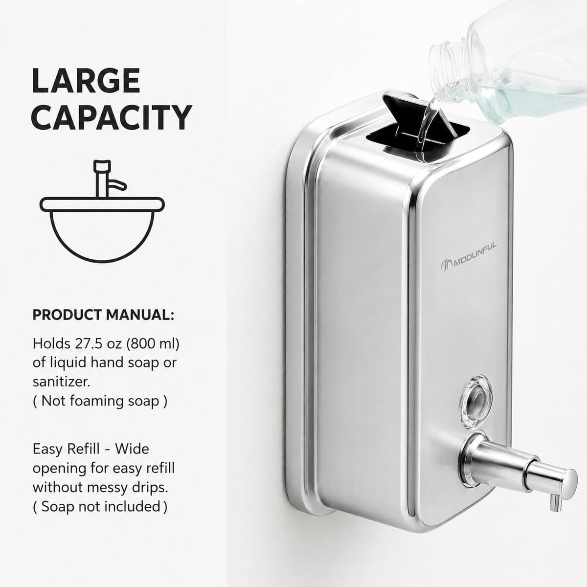 Stainless Steel Soap Dispenser for Kitchen Wall Mount – 27oz Vertical | Durable Design for Busy Households, Family Use