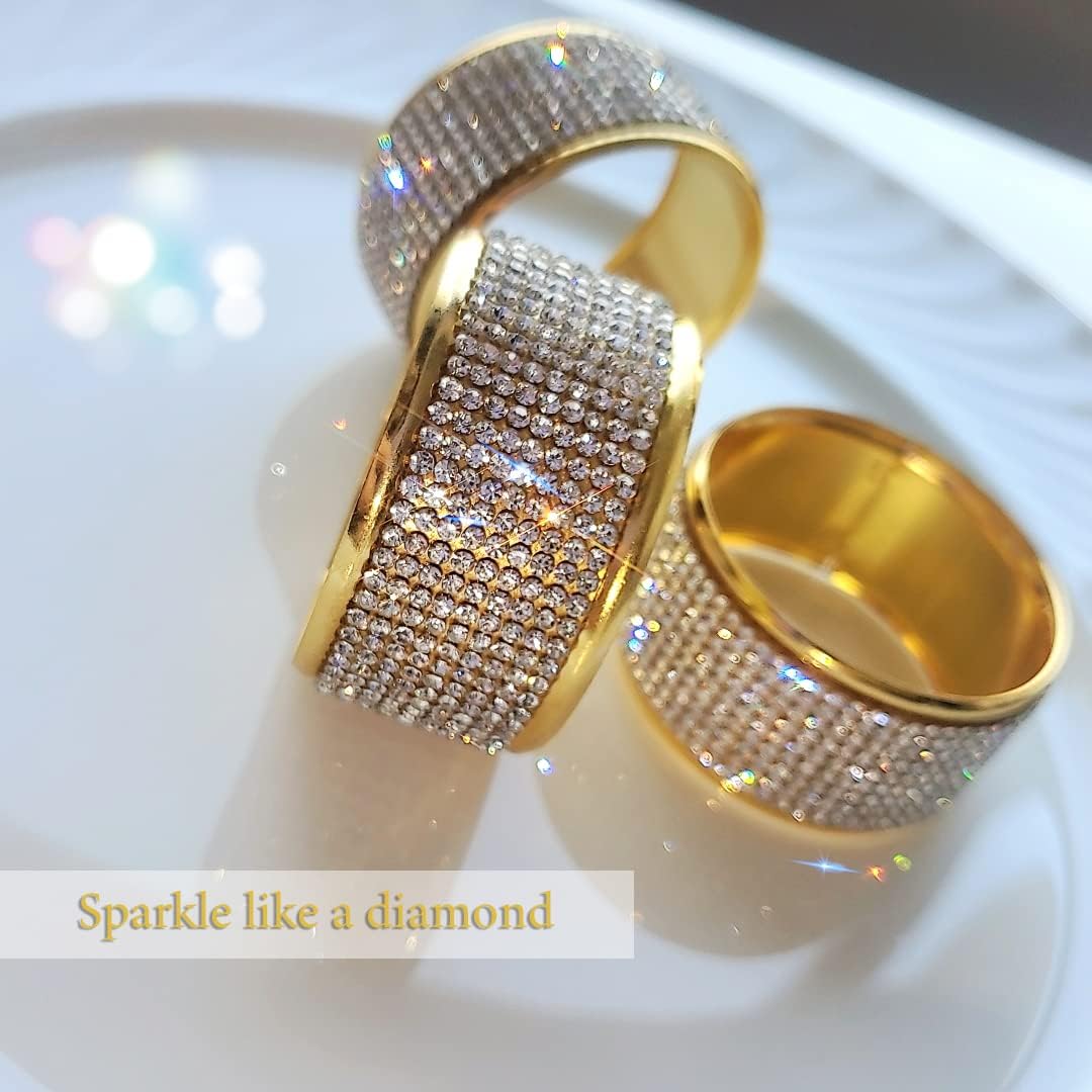 Silver Diamond Gold Napkin Rings Set, Rhinestone Napkin Holder for Dining, Anniversary, Wedding,Bling Cloth Holder Full