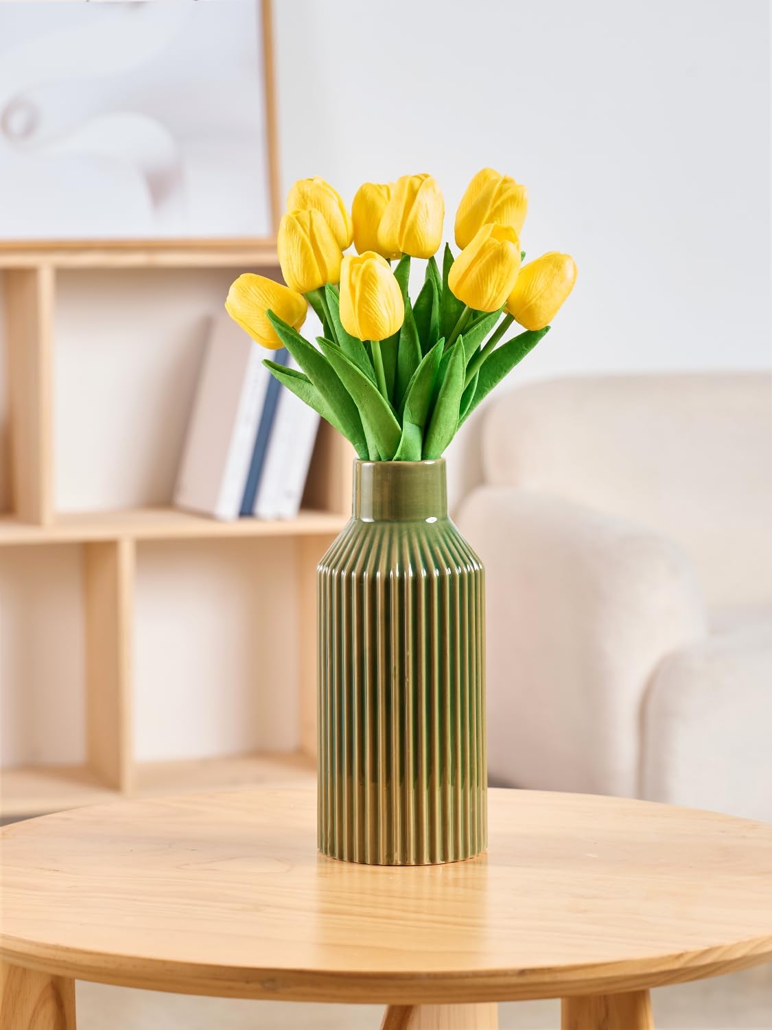 Green Ceramic Flower Vase / 3 Green / 8 Inch