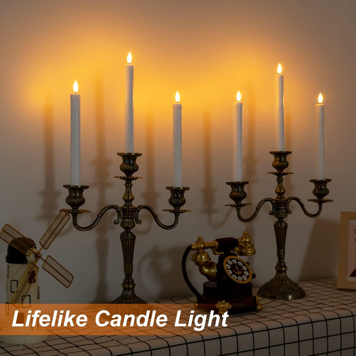 Homemory 12 Pcs Plastic Flameless Taper Candles with Remote Timer Dimmer, White Taper Candles Battery Operated with
