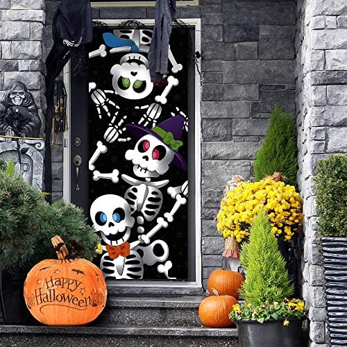 JOYIN 3 Pcs 30”x72” Door Cover Skeleton Halloween Decorations Indoor, Haunted House Home Decor Stickers Party Supplies Favors for Garage Window Wall Cute