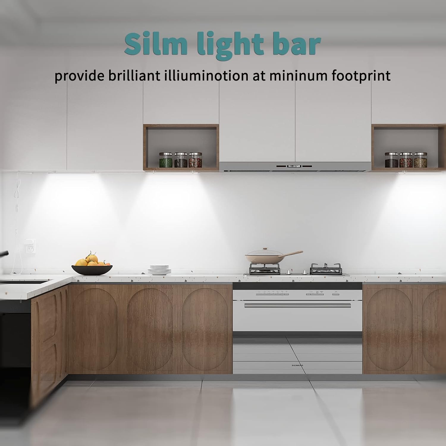 ASOKO Under Cabinet Light Plug in, Dimmable 5000K, 4 Pack 12 inch