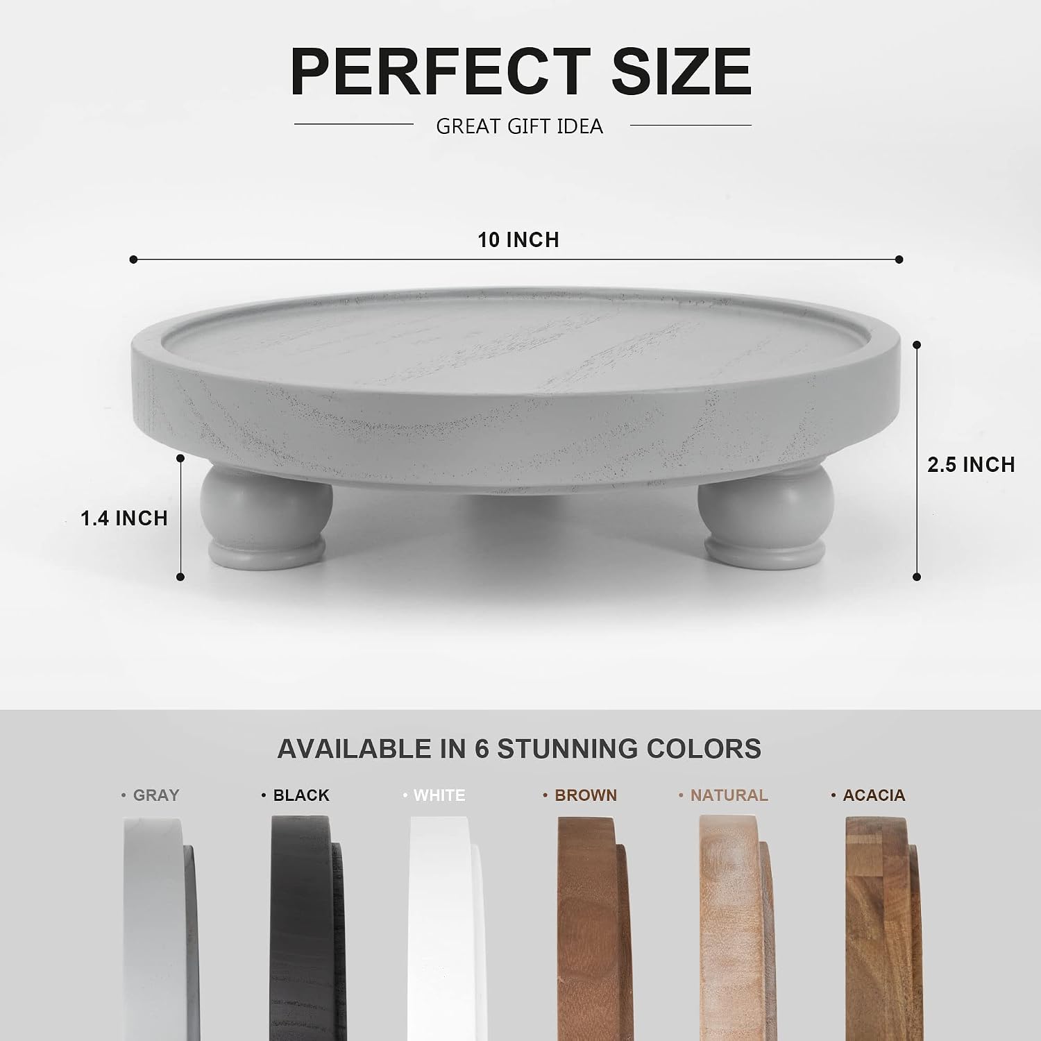 EOSAHR Wood Display Riser: Pedestal Stand for Modern Farmhouse Decor, Gray | 10" Round Display Stand, Countertop
