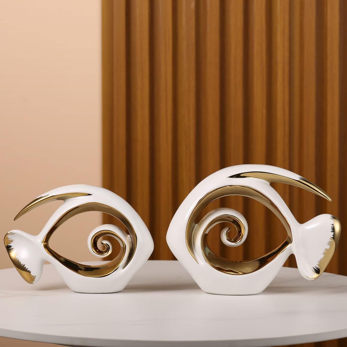 Gold Ceramic Fish Figurines / White / Small