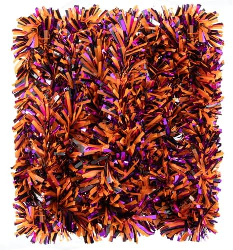33FT Halloween Tinsel Garland, Black Purple Orange Metallic Twist Foil Tinsel Garland Shiny Hanging Decorations for Halloween Party Decoration Supply