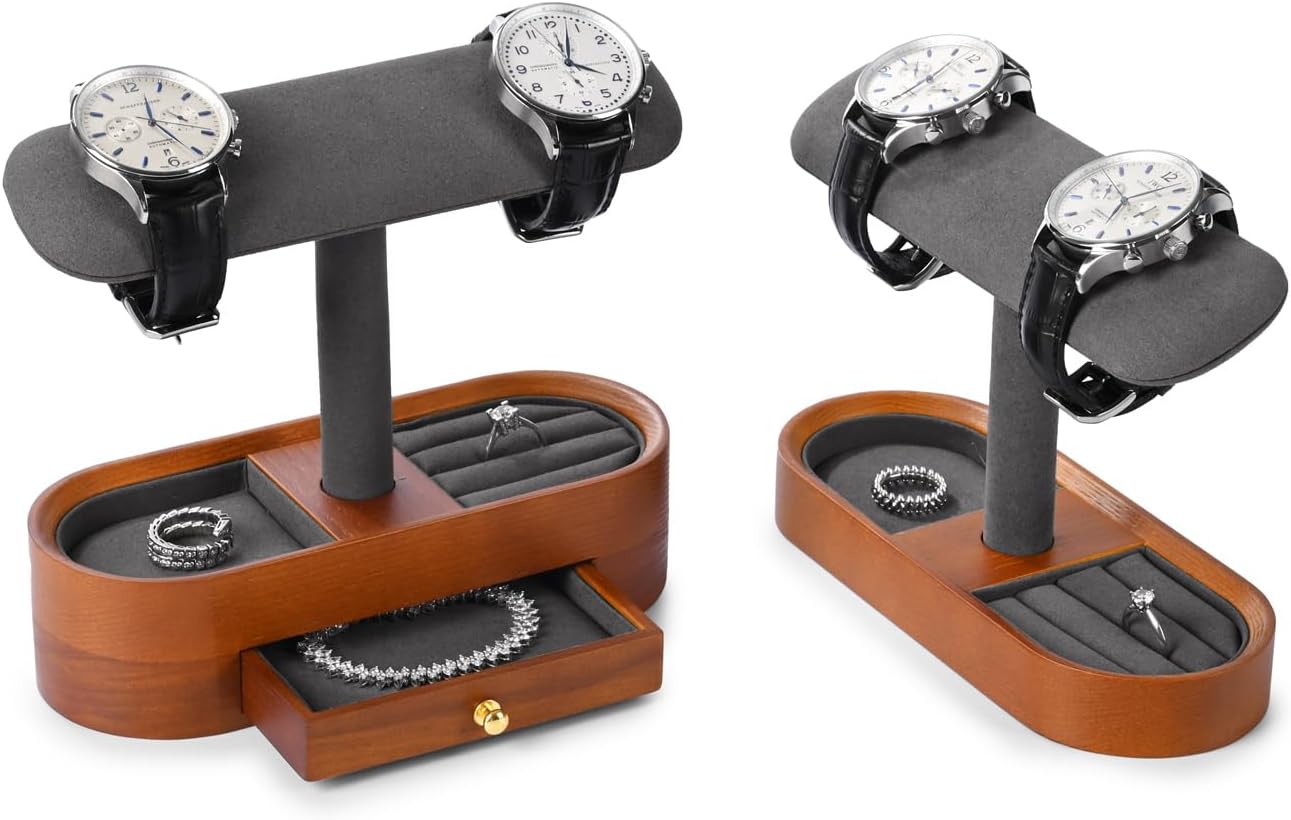 Oirlv Solid Wood Watch Stand T-bar Watch Holder Organizer for Men and Women Showcase Bracelet Bangle Jewelry Display