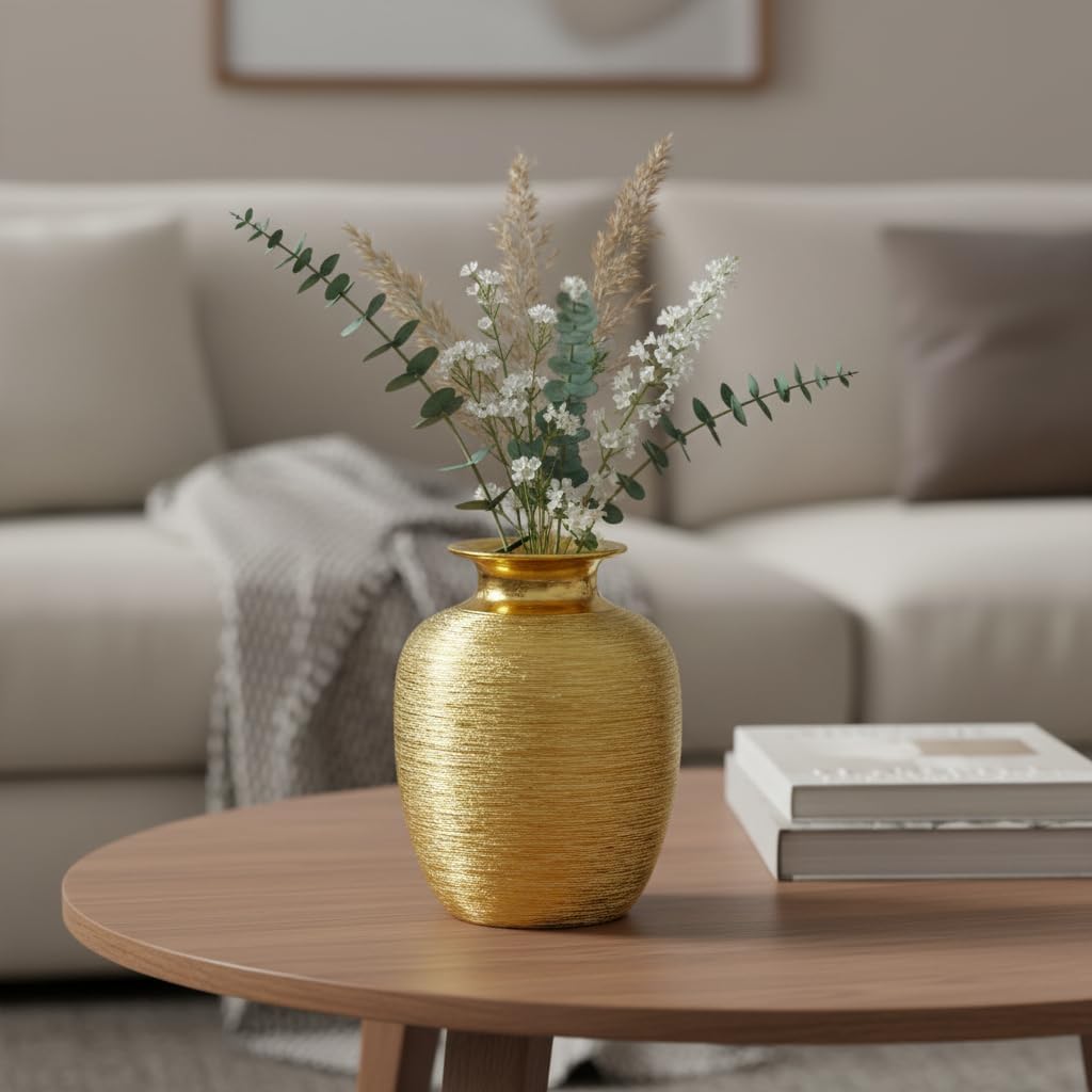 Ceramic Vase / Modern Flower Vase for Centerpiece / Gold / 7 Inch