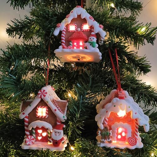3 Pcs Gingerbread House Ornaments for Christmas Tree Decorations