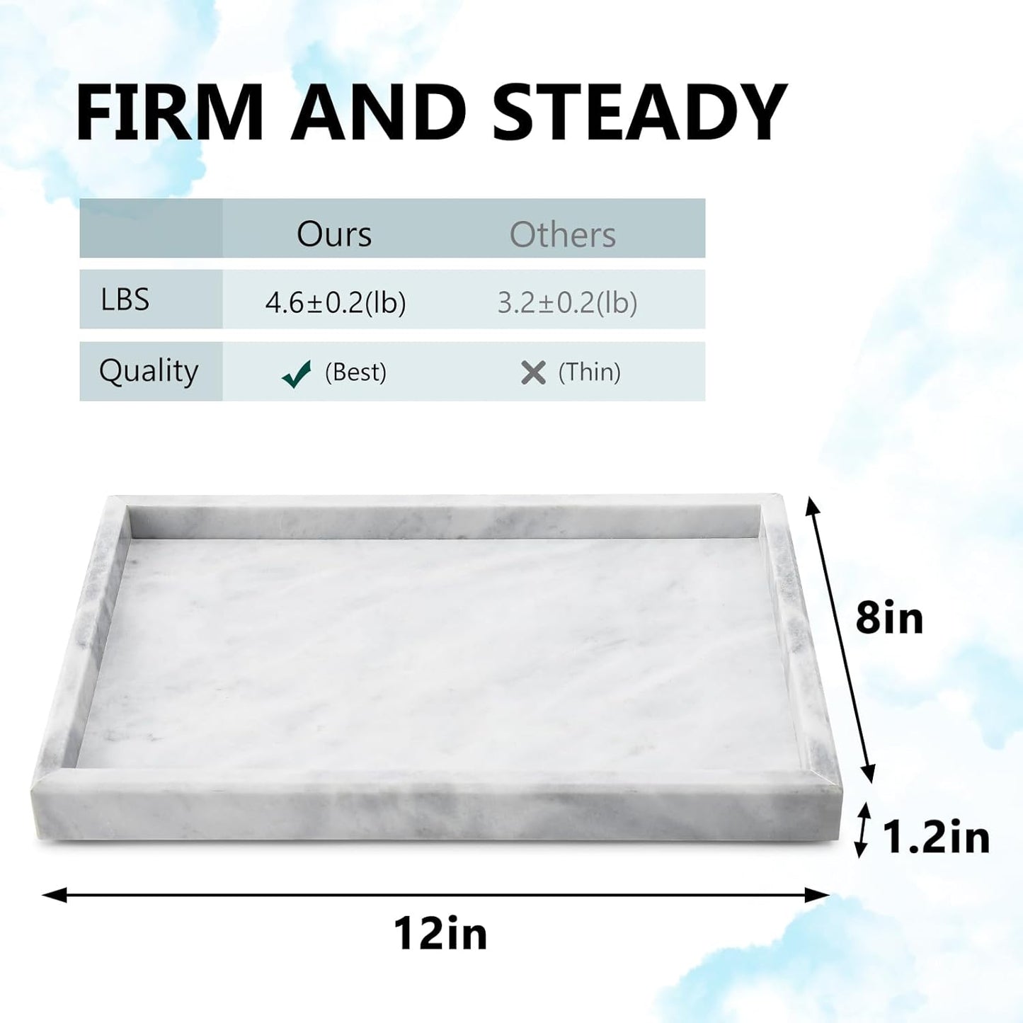 Real Natural Marble Tray / White / 12 x 8 x 1.2