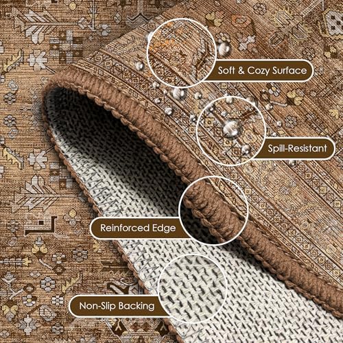 Washable Area Rug 9' x 12' Vintage Traditional Persian Mat - Foldable Distressed Non-Slip Machine Washable Carpet for