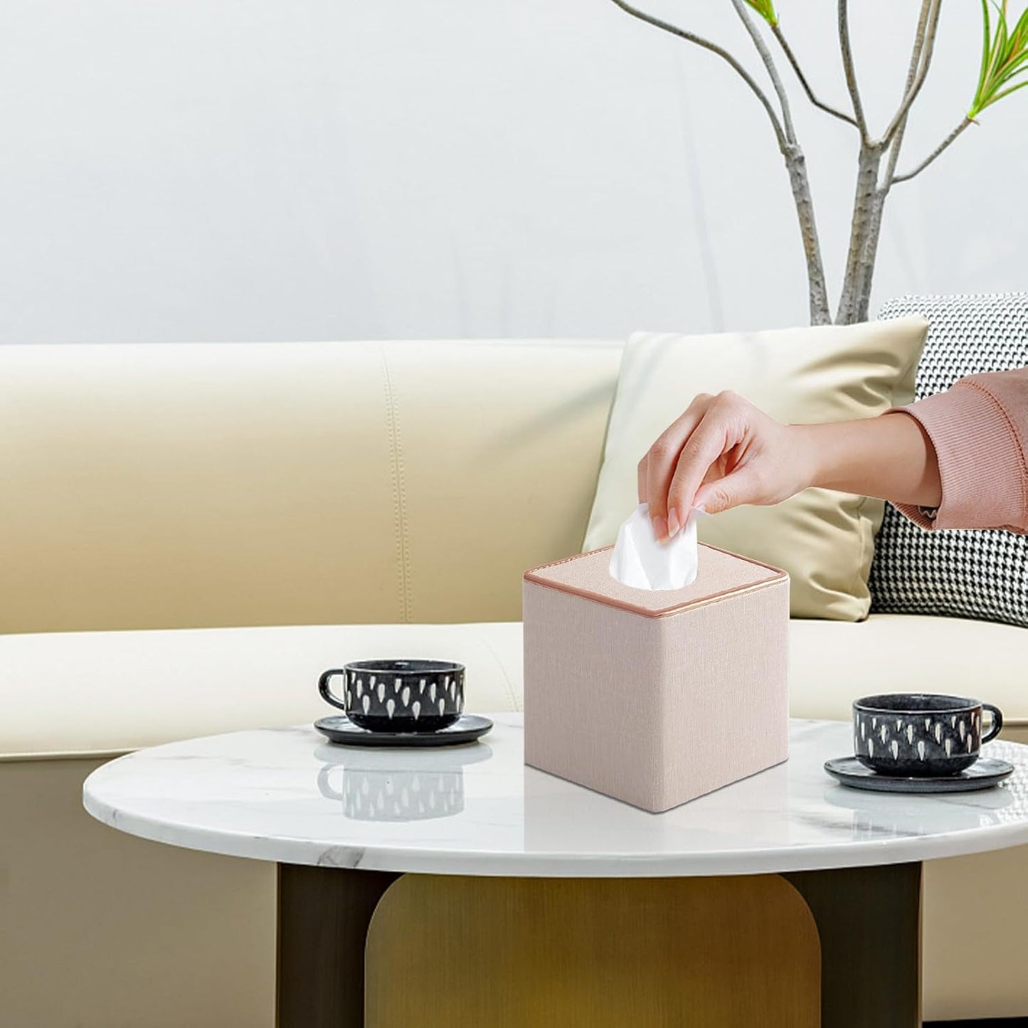 Linen Square Tissue Box Cover / Beige Linen Texture