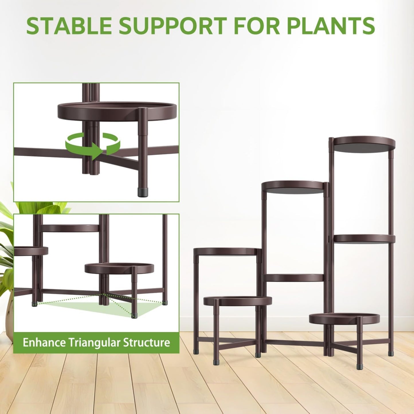 iDavosic.ly 7 Tier Large Plant Stand Indoor Outdoor, 10 Inch Tray, Bronze | Tiered Metal Corner Heavy Duty Multiple