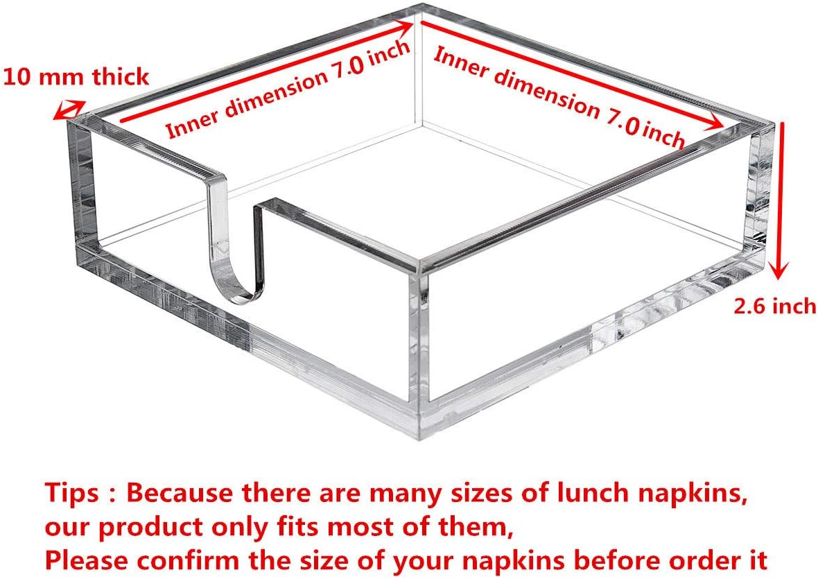 Acrylic Lunch Napkin Holder / 7.1 x 7.1 x 2.6 / Inch Lunch Napkin Holder / Clear