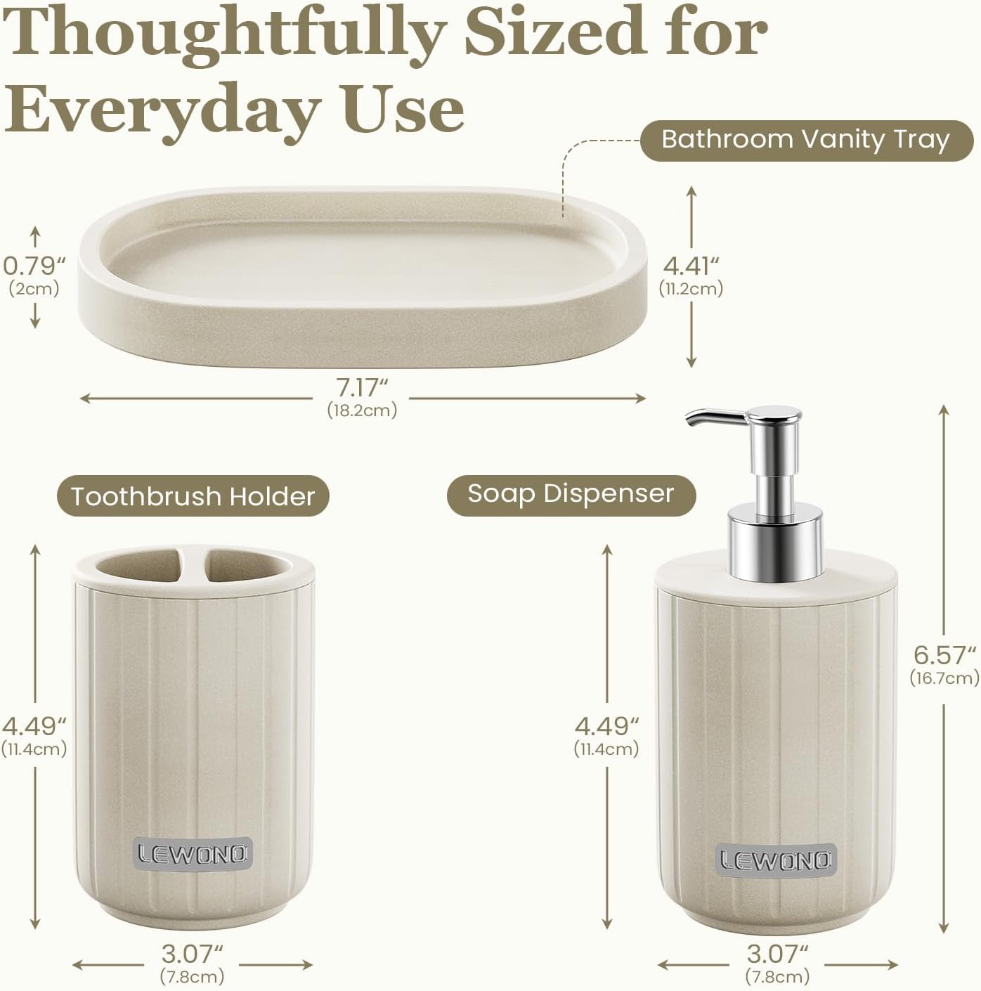 Toothbrush Holder and Vanity Counter Tray / Set of 3