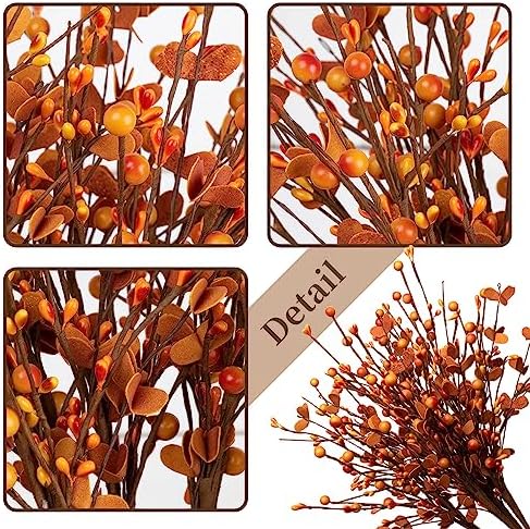 LLZLL 6PCS Fall Stems,17in/43cm Tall Artificial Fall Berry Picks Autumn Berry Spray for Flower Arrangement and Fall Decor (Red Orange Berries and Leaves)