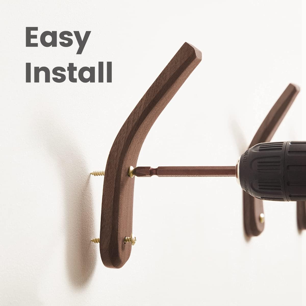 Wood Hooks Wall Mounted Minimalist Natural Real Walnut (4 Pack) | Easy Install, Hanging Towel Hat Coat Bag Cap Clothes