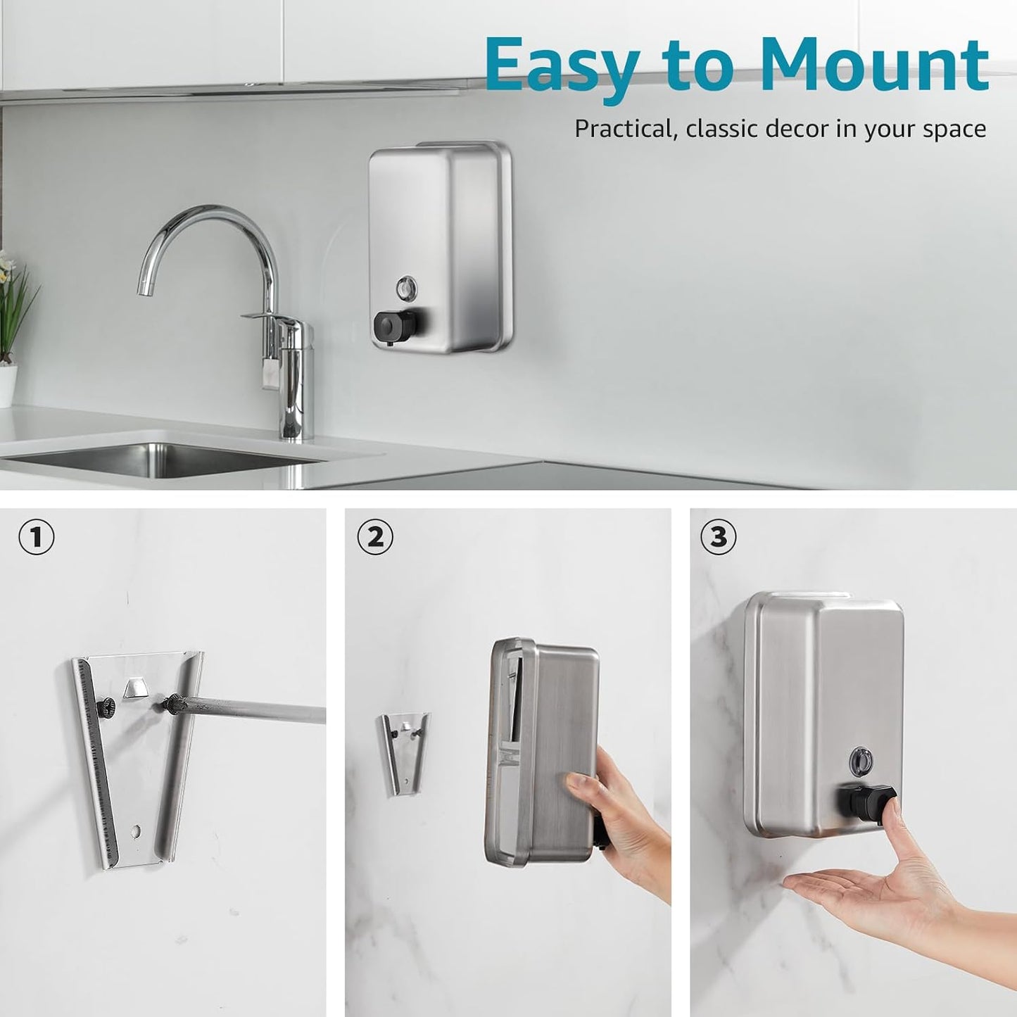 Commercial Wall Mount Soap Dispenser - Stainless Steel Bathroom Hand Soap 38.8oz Liquid - Anti-Leak Pump and Large