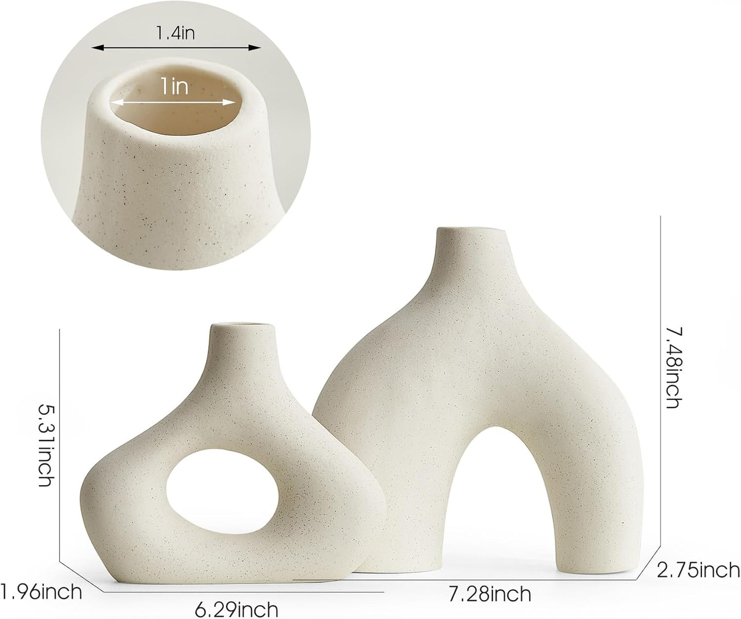Ceramic Vase for Modern Home Decor / White / Set of 2